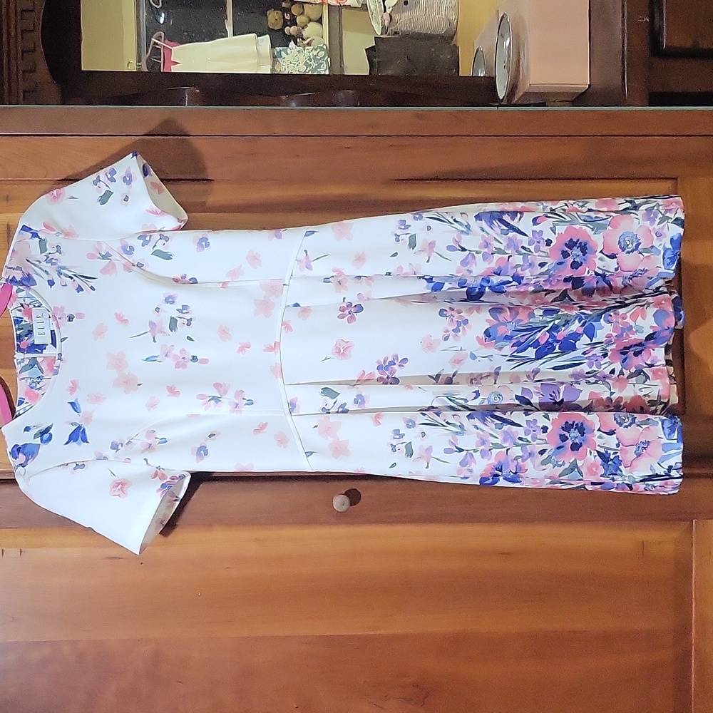White pink and blue floral dress